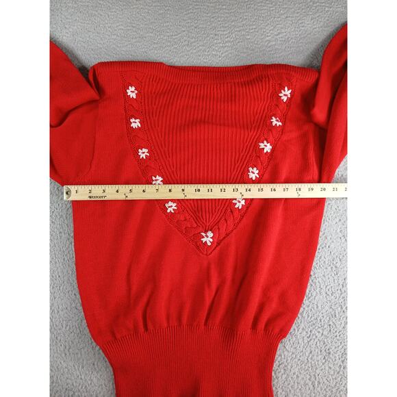 Vintage That's Me Sweater Womens Medium Red Knit Floral Padded Shoulders - Picture 5 of 7
